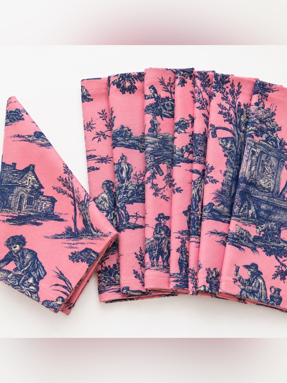 Williams Sonoma Set of 6 Pink Toile Cotton Dinner Napkins French Country